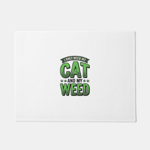 Cat And Weed Vintage Engraving T-Shirt Design_1 Doormat