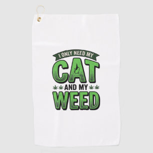 Cat And Weed Vintage Engraving T-Shirt Design_1 Golf Towel