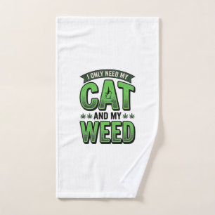 Cat And Weed Vintage Engraving T-Shirt Design_1 Hand Towel