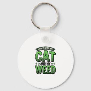 Cat And Weed Vintage Engraving T-Shirt Design_1 Key Ring