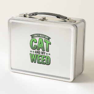 Cat And Weed Vintage Engraving T-Shirt Design_1 Metal Lunch Box