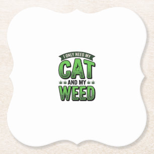 Cat And Weed Vintage Engraving T-Shirt Design_1 Paper Coaster