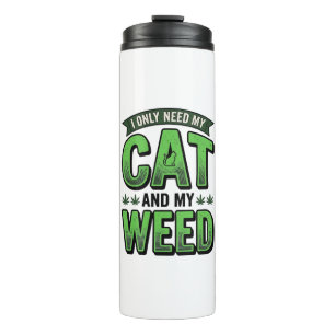Cat And Weed Vintage Engraving T-Shirt Design_1 Thermal Tumbler