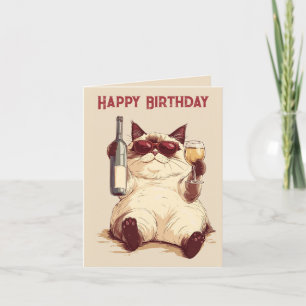 Cat and Wine Bottle Birthday Card