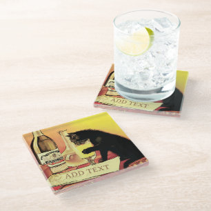 Cat and Wine  Glass Coaster