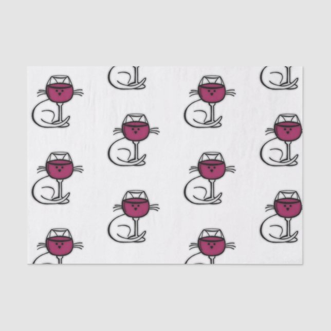 Cat and Wine Glass Tissue Paper (Front)