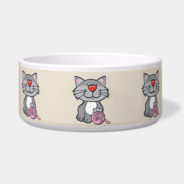 cat and yarn cat food bowl   (Front)