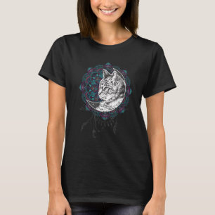 Cat And Yoga Pretty Cat Mandala Crescent T-Shirt