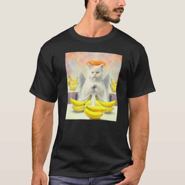 Cat angel artwork meow kitty portrait cute banana  T-Shirt (Front)