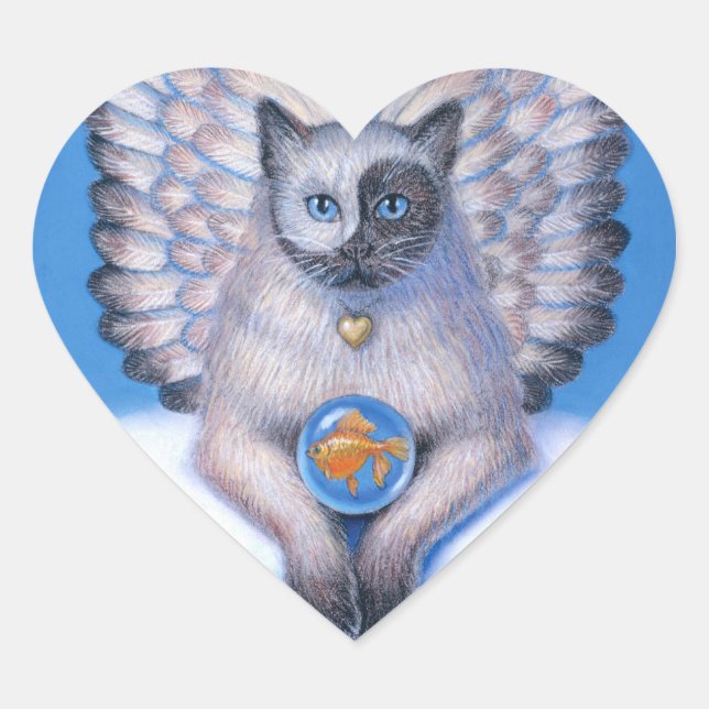 Cat Angel "Kitty Yin Yang" Heart Sticker (Front)
