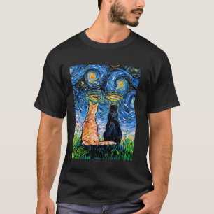 Cat Angel Starry Night Black Cat and Tabby Halo Ar T-Shirt