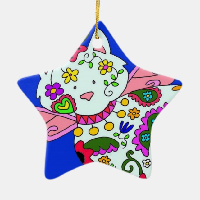 Cat Angel Ukrainian Folk Art Ceramic Tree Decoration (Front)