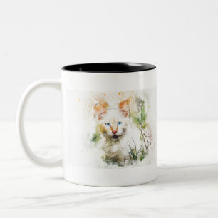 Cat Animal Art Abstract Watercolor Vintage Two-Tone Coffee Mug