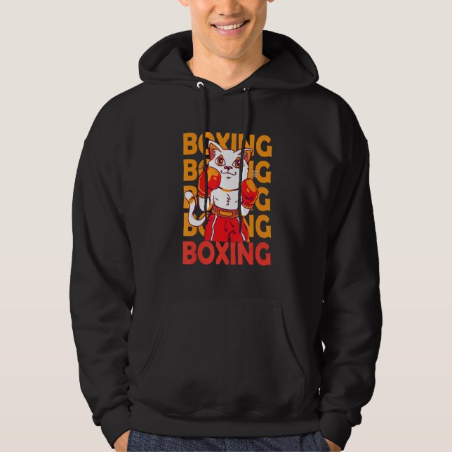 Cat animal boxing sport with boxing gloves quote B Hoodie (Front)