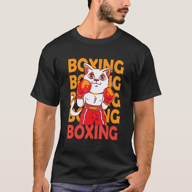 Cat animal boxing sport with boxing gloves quote B T-Shirt (Front)