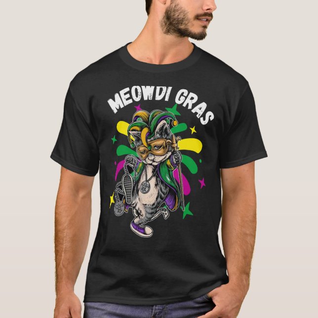 Cat Animal  Cute Mardi Gras Carnival Jester T-Shirt (Front)