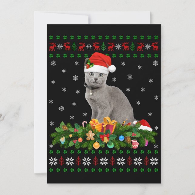 Cat Animal Lover Santa Hat Ugly Russian Blue Cat Invitation (Front)