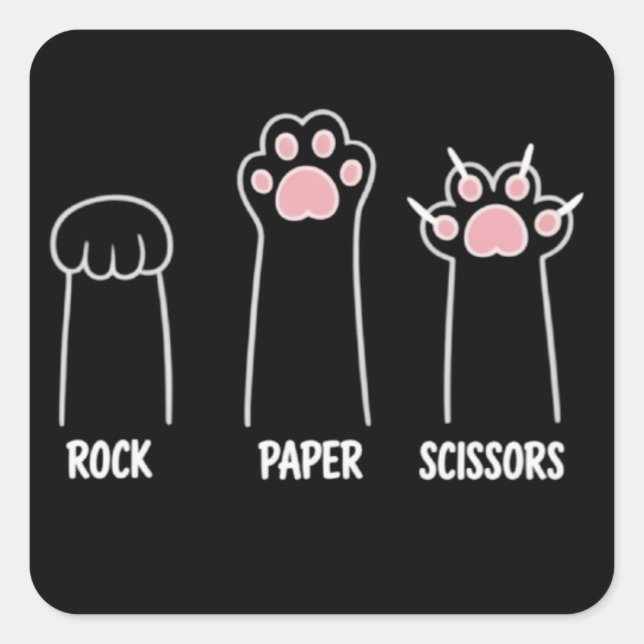 Cat Animal Pet Lover Rock Paper Scissors Hand Game Square Sticker (Front)