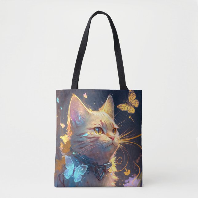 Cat Animal Portrait Painting Pet Character Tote Bag (Front)