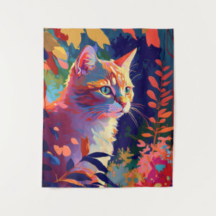 Cat Animal Portrait Painting Wildlife Outdoors Art Tapestry