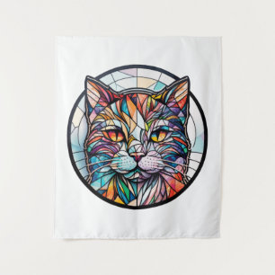 Cat Animal Portrait Stained Glass Wildlife Pet Art Tapestry