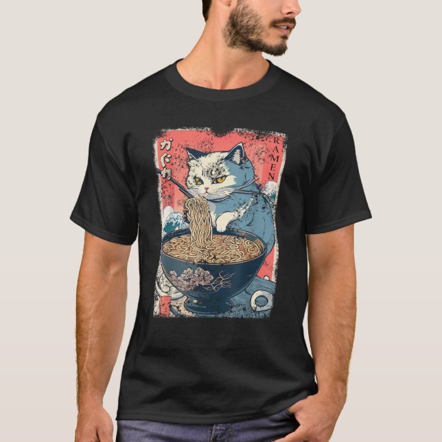 Cat Anime Japanese Ramen Noodle Kawaii For Cat Dad T-Shirt (Front)