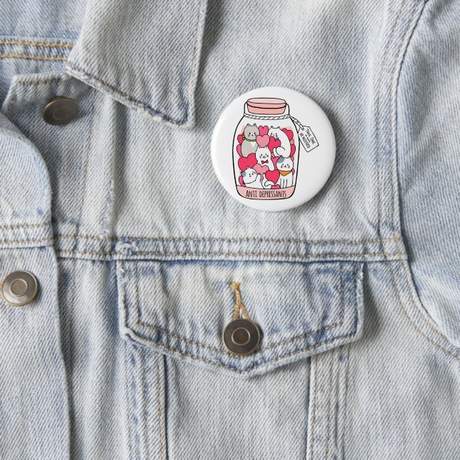 Cat Antidepressant Funny Cat Lover Gift 6 Cm Round Badge (In Situ)