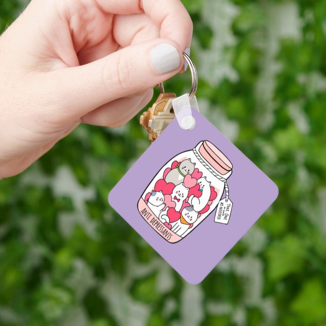 Cat Antidepressant Funny Cat Lover Gift Key Ring (Hand)