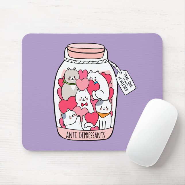 Cat Antidepressant Funny Cat Lover Gift Mouse Mat (With Mouse)