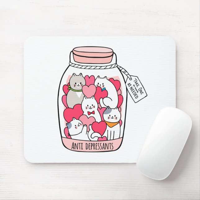 Cat Antidepressant Funny Cat Lover Gift Mouse Mat (With Mouse)