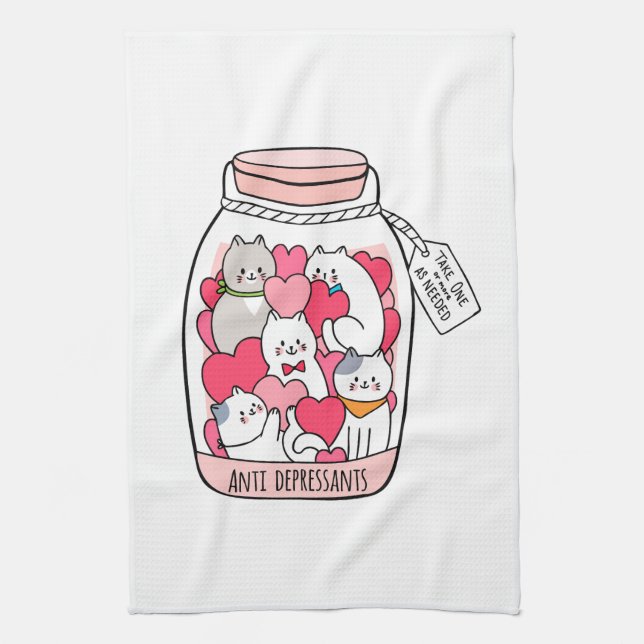 Cat Antidepressant Funny Cat Lover Gift Tea Towel (Vertical)