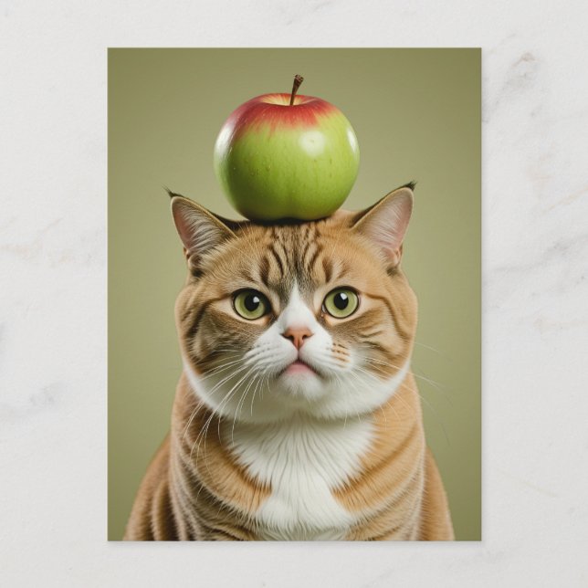 Cat Apple Holiday Postcard (Front)