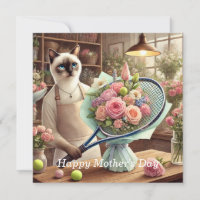 Cat Arranging Beautiful Flowers for Tennis Player