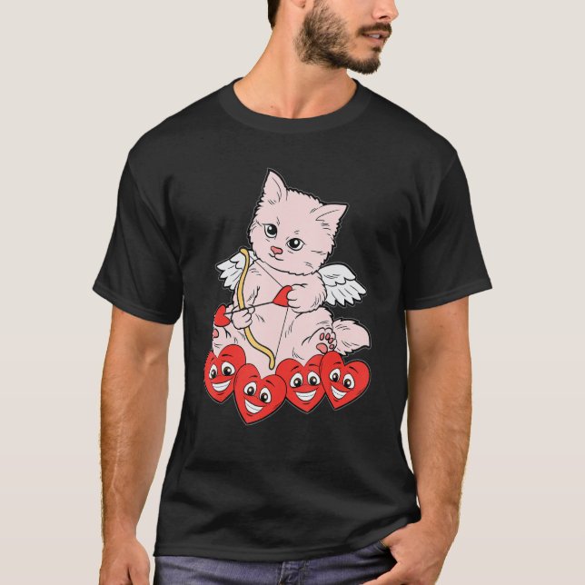 Cat Arrow Heart Valentines Day Cute Kitten Kitty L T-Shirt (Front)