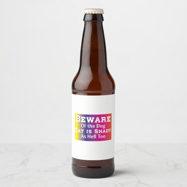 Cat Art Beware Of The Dog Beer Bottle Label (Front)