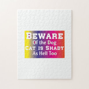 Cat Art Beware Of The Dog Jigsaw Puzzle