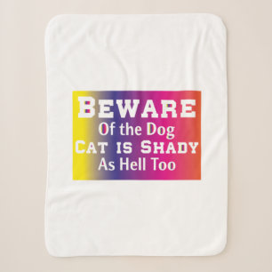 Cat Art Beware Of The Dog Sherpa Blanket