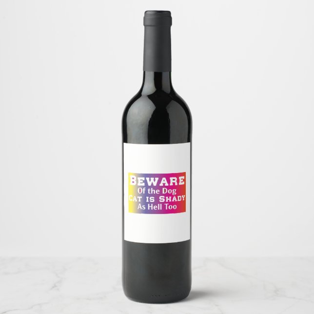 Cat Art Beware Of The Dog Wine Label (Front)