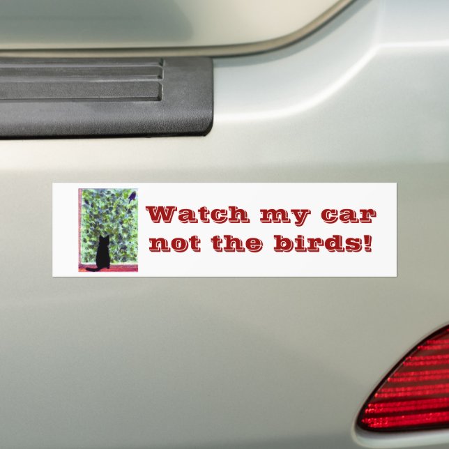 Cat Art Black Cat Bird Watching! Bumper Sticker (On Car)