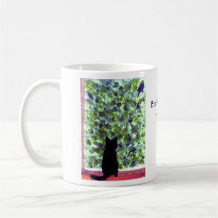 Cat Art Black Cat Bird Watching! Coffee Mug
