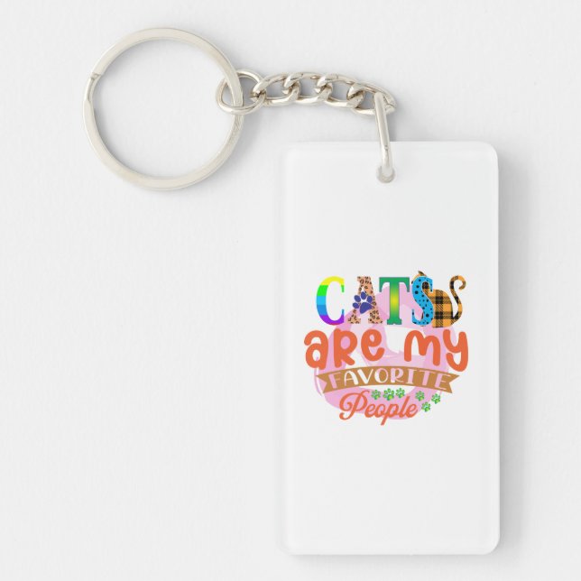 Cat Art Cats Are My Favorite People Key Ring (Front)