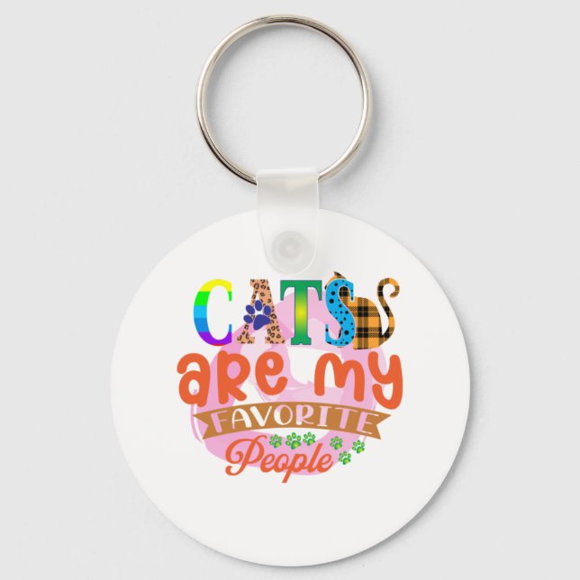 Cat Art Cats Are My Favourite People Key Ring (Front)