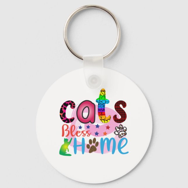 Cat Art Cats Bless Home_2 Key Ring (Front)