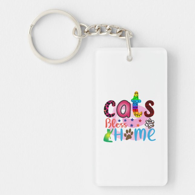 Cat Art Cats Bless Home_2 Key Ring (Front)