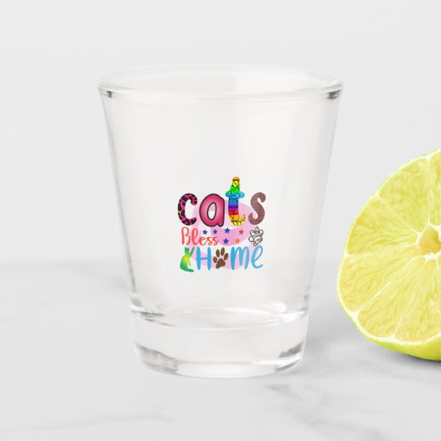 Cat Art Cats Bless Home_2 Shot Glass (Front)