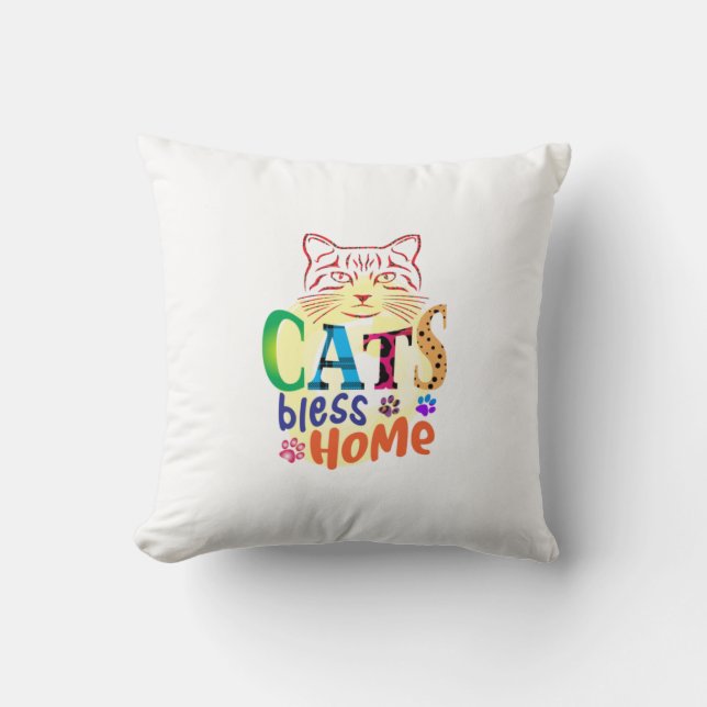 Cat Art Cats Bless Home Cushion (Front)