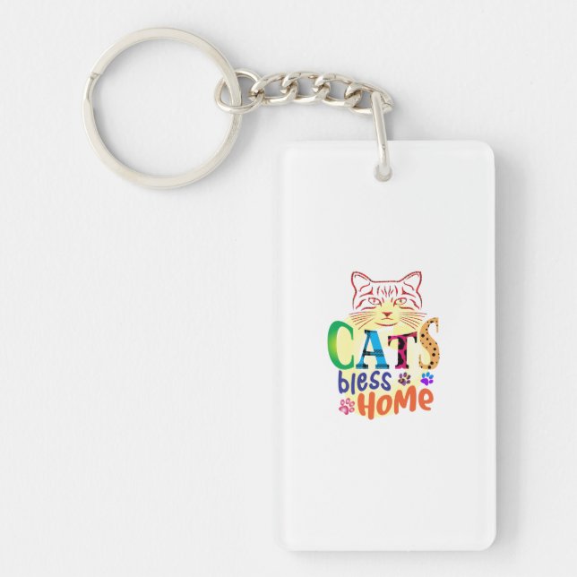 Cat Art Cats Bless Home Key Ring (Front)