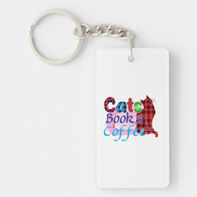 Cat Art Cats Books Coffee_2 Key Ring (Front)
