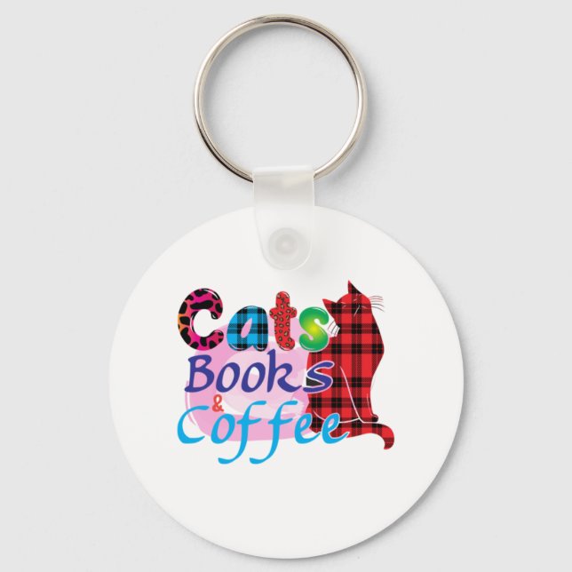 Cat Art Cats Books Coffee_2 Key Ring (Front)