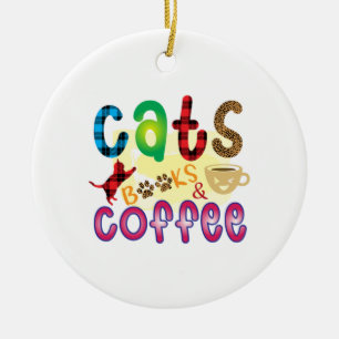 Cat Art Cats Books Coffee Ceramic Tree Decoration